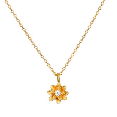 Cz stone flower pendant necklace for women, Brass with 22k gold plated, Handmade jewelry